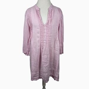 CP Shades Pink 100% Linen Pleated Tunic Dress Shirt Beachy Resort Boho Size M